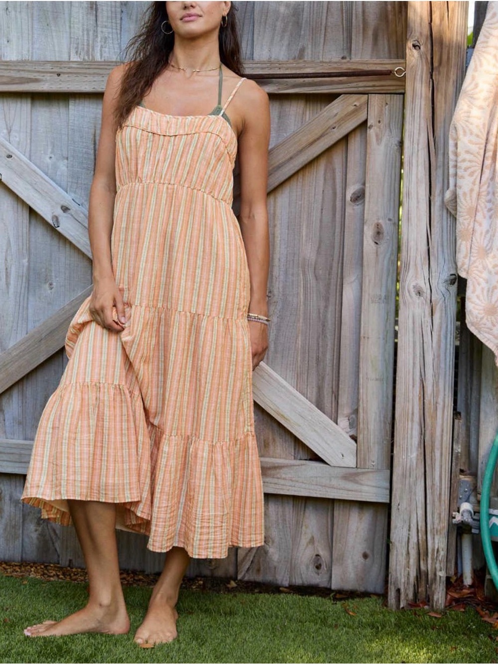 Aerie Striped Tiered Cotton Maxi Dress
